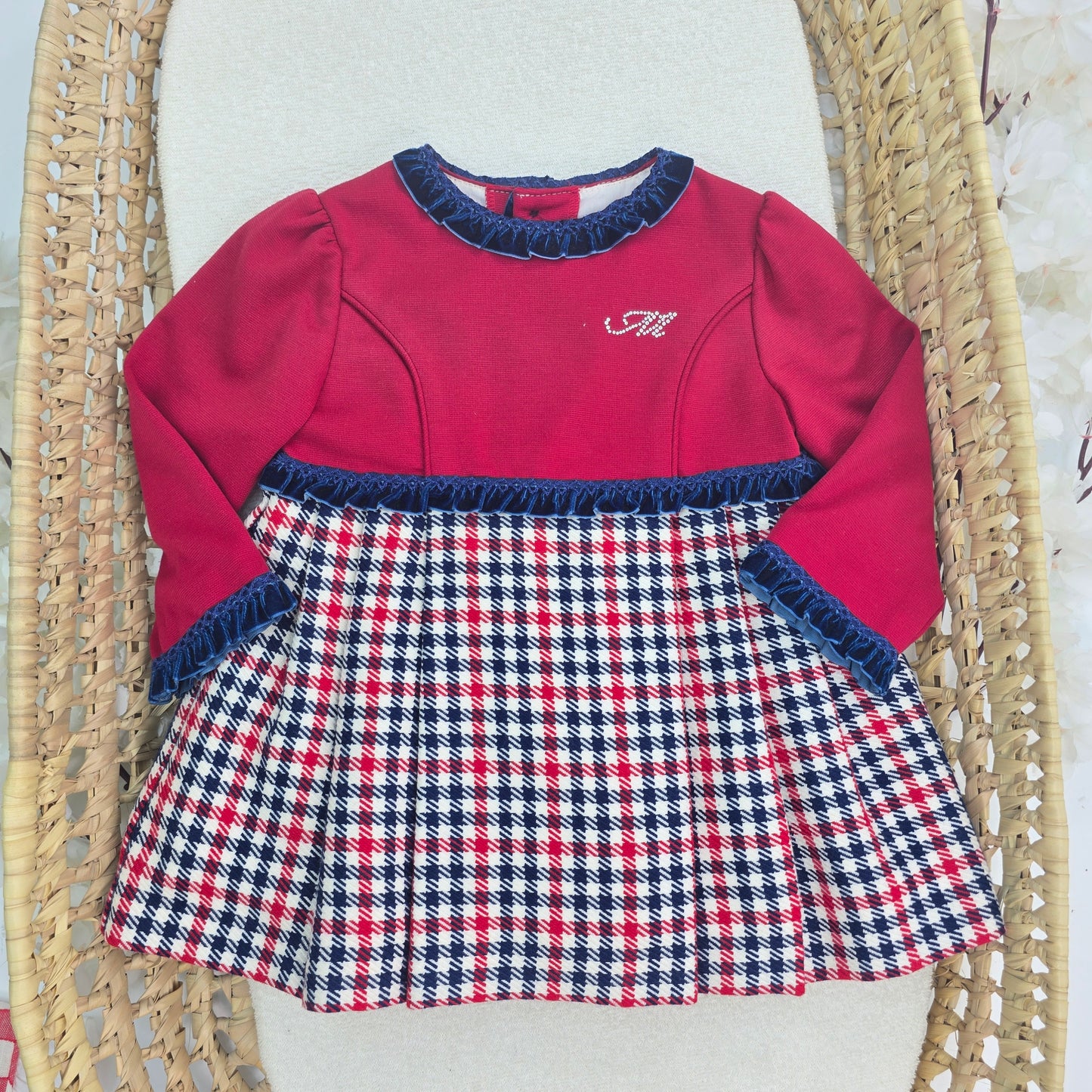 Vestido manga larga - falda rayas azules y rojas - superior rojo 280165V