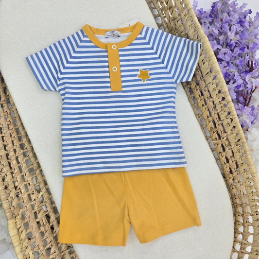 Conjunto Tshirt rayas azules y pantalón amarillo 24407