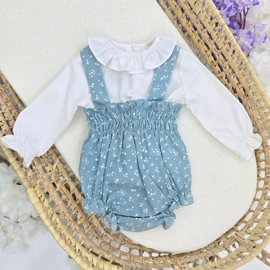 Conjunto celeste con estrellas y camisa blanca mangas largas 22649