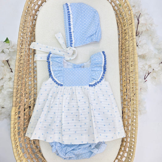 Vestido blanco con bolitas azules 24252